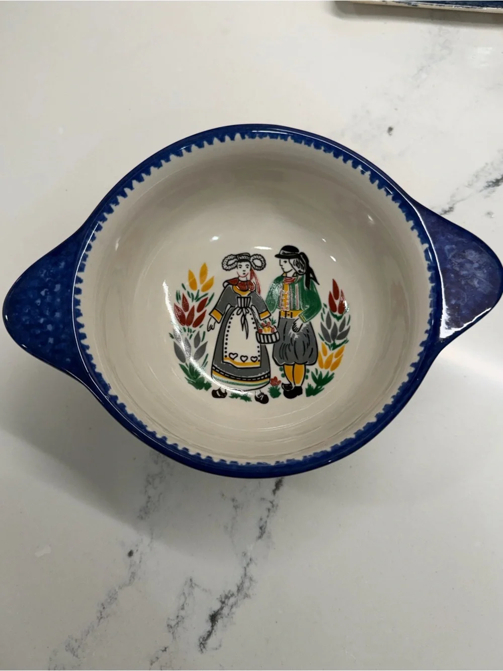 Any one named Sally? Ceramic Serving Bowl - Blue and White Vintage